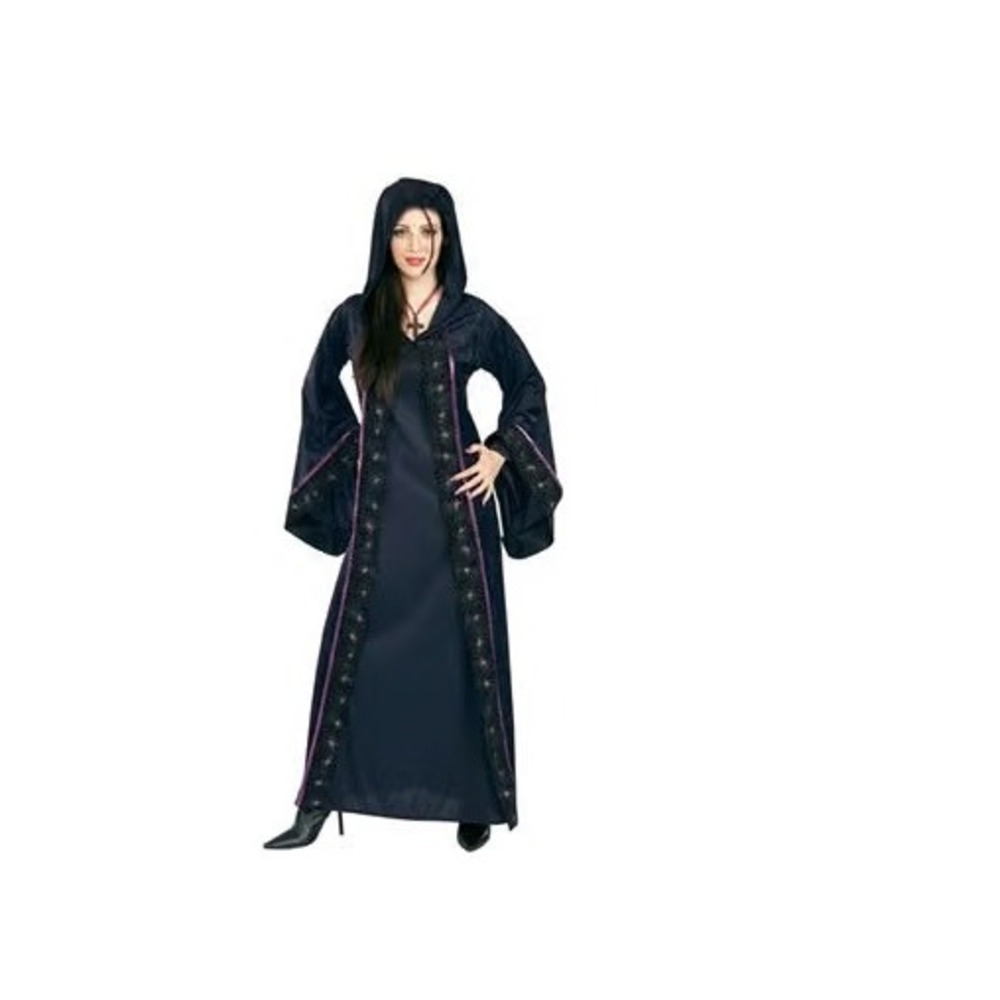 Gothic Hooded Robe Dress Womens One Size Black Purple Excellent Lace Bell Sleeve